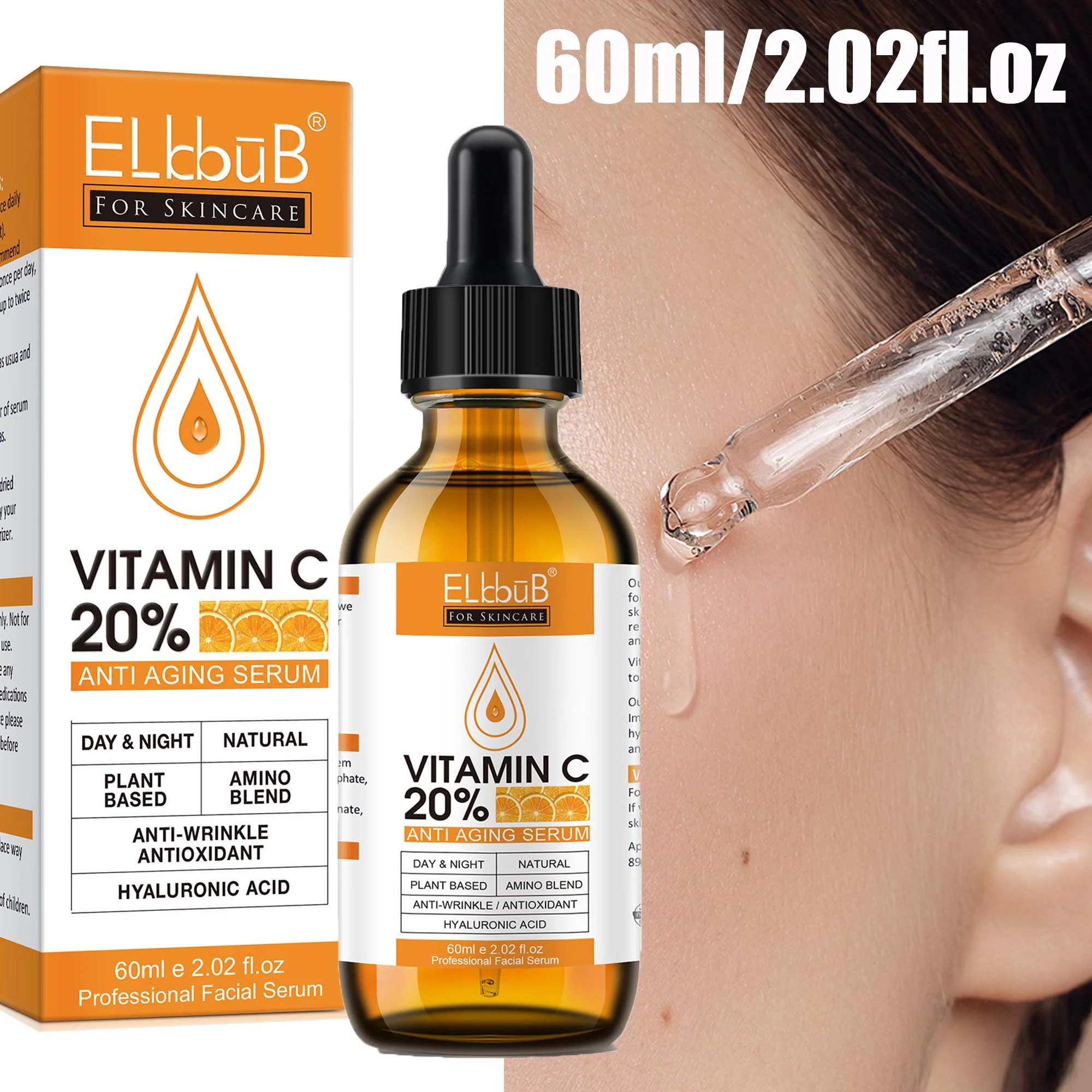 ELBBUB Vitamin Facial Serum 2.02fl.oz/60ml, Antioxidant-Shrink Pores-Reduce Acne-Boost Collagen-F... | Walmart (US)