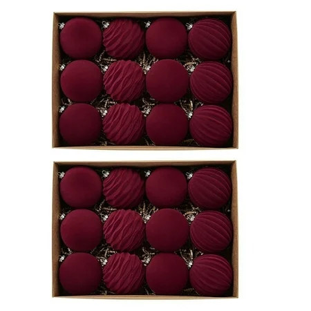 SharkTRUE 24Pcs Velvet Christmas Balls Burgundy Xmas Tree Hanging Ornaments Shatterproof Decorations Pendants 24pcs with Gift Box 2.36" | Walmart (US)