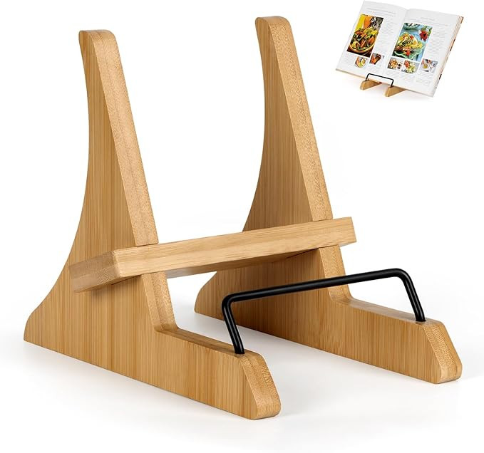 PUERSI Cookbook Stand for Kitchen Counter, Bamboo Cookbook Holder, Wooden Cook Book Stand for Kit... | Amazon (US)