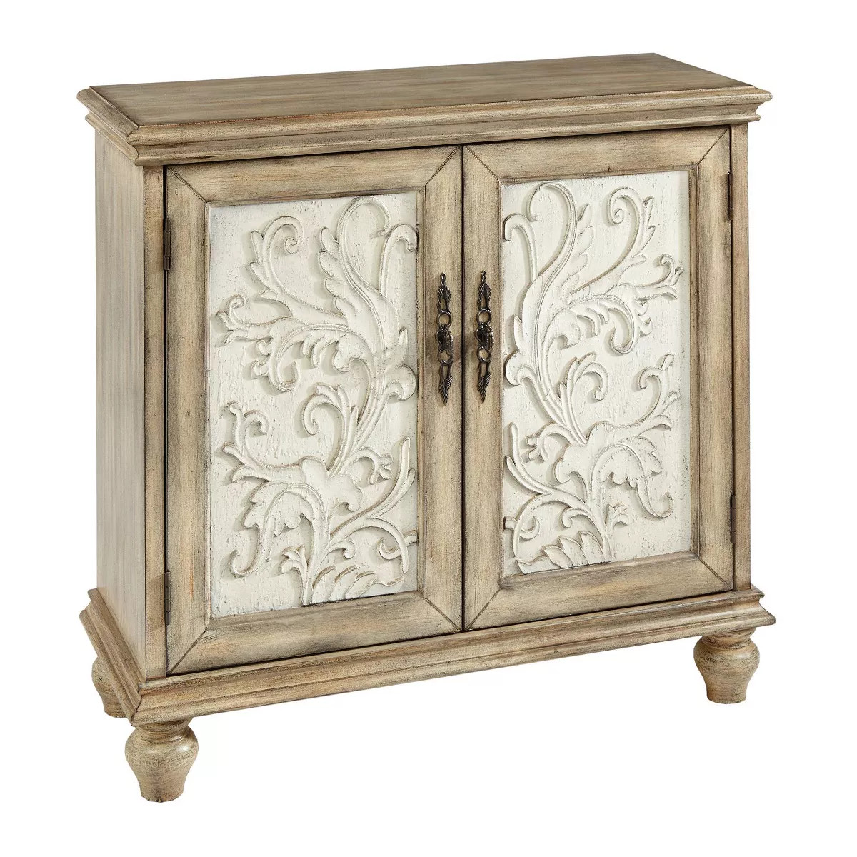 Grayson 2 Door Cabinet Reclaimed Natural: Floral Design, Adjustable Shelf, Cream & Brown Decorati... | Target