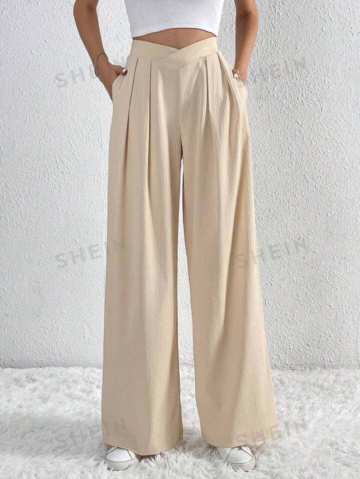 SHEIN Tall Plicated Detail Wide Leg Pants | SHEIN