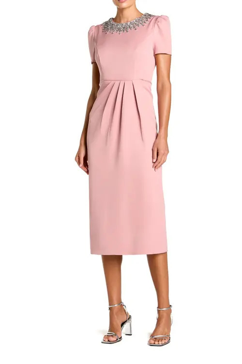 Mac Duggal Hand Embellished Rhinestone Neckline Column Dress in Rose Pink at Nordstrom, Size 0 | Nordstrom