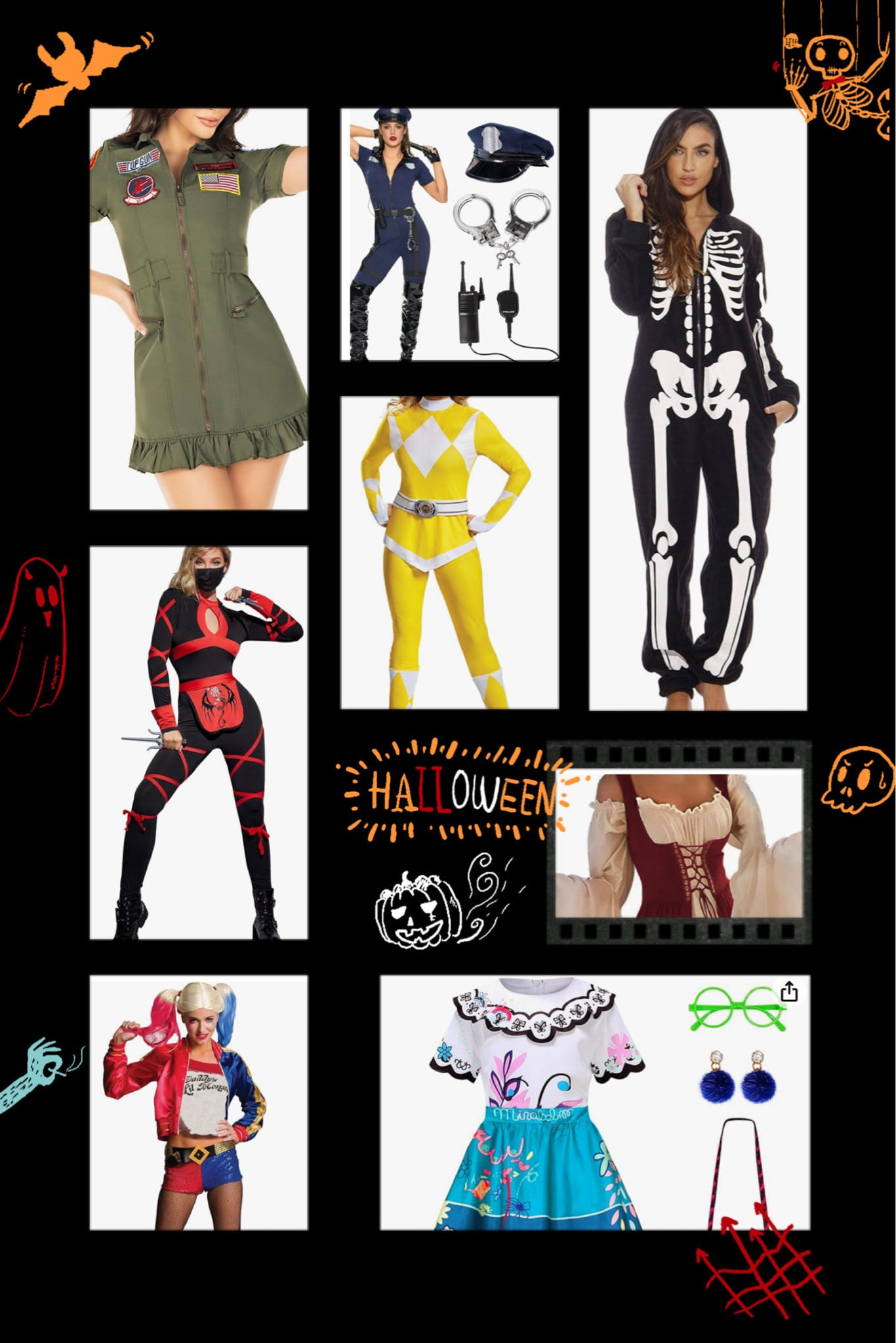 Halloween women costumes. Air Force costume, ninja, Harley Quinn, renaissance princess, skeleton pjs, Maribel, sexy police 

#LTKFindsUnder50 #LTKHoliday #LTKHalloween