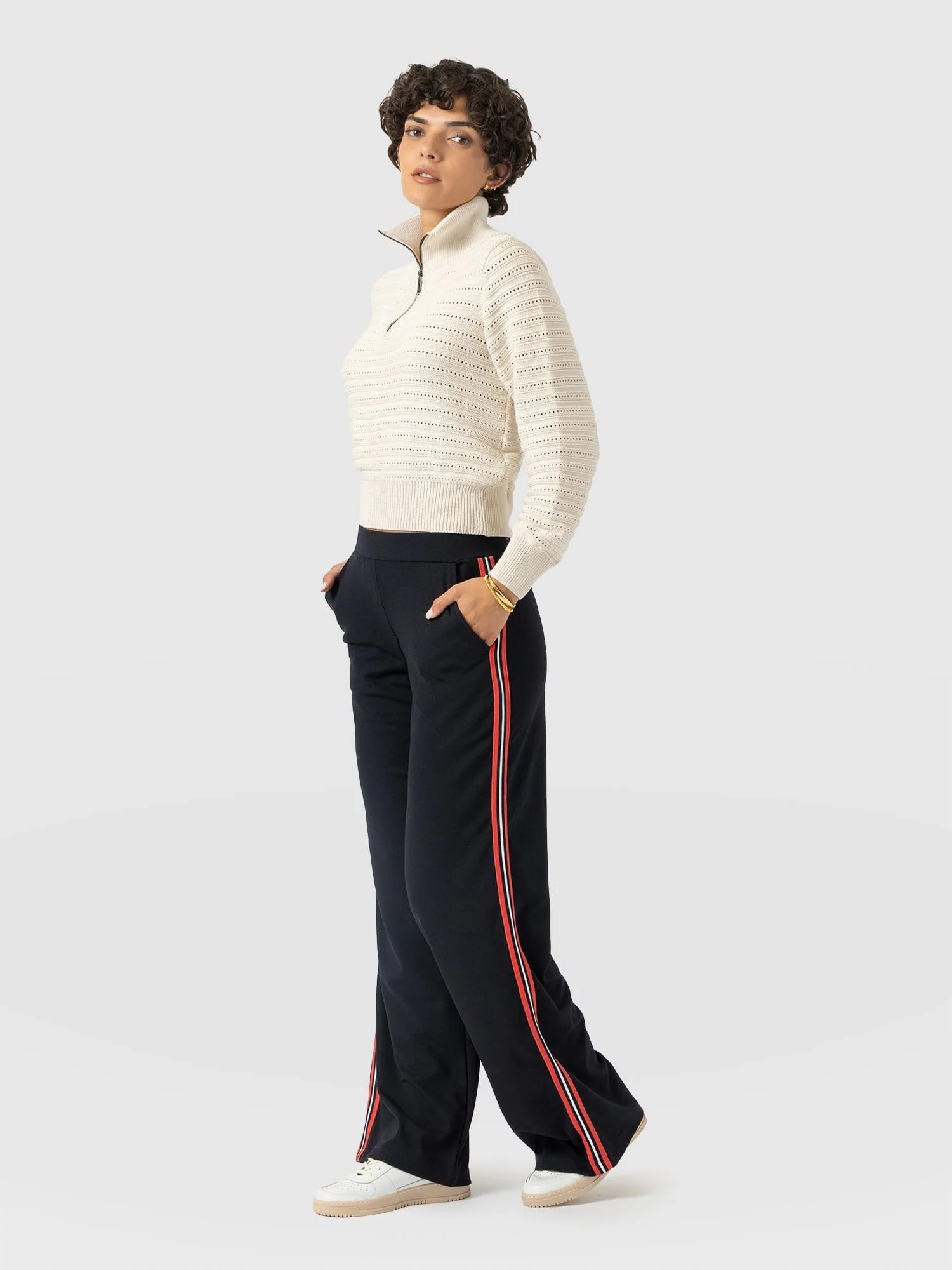 Hoxton Straight Leg Pant - Navy/Red Stripe | Saint + Sofia UK