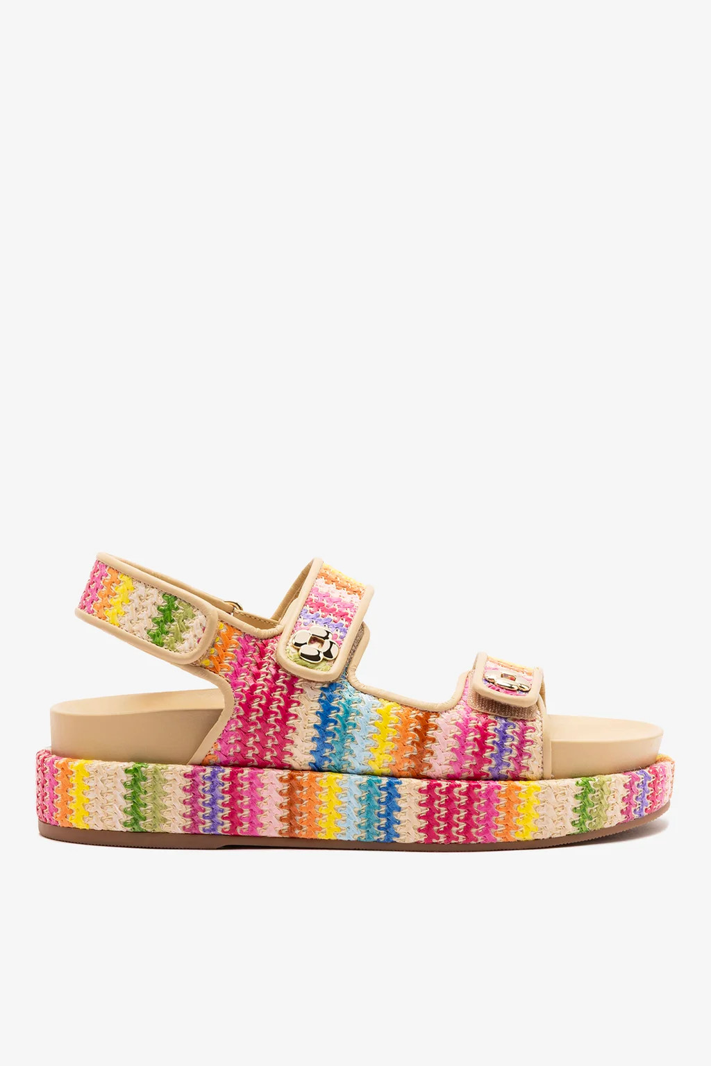Jetty Sandal In Rainbow Raffia and Beige Leather | Larroude
