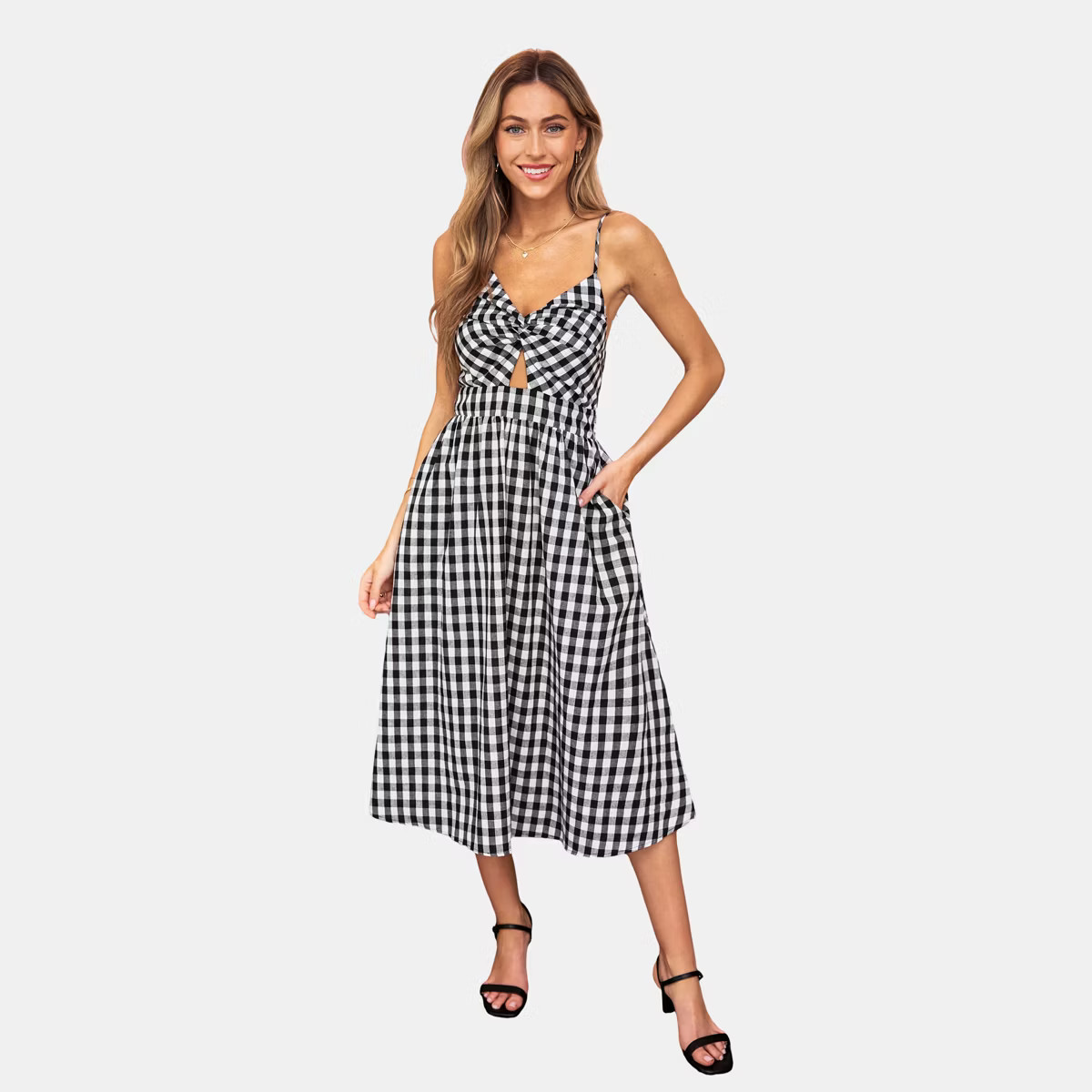 Women's Chic Gingham Spaghetti Strap Midi Dress - Cupshe | Target