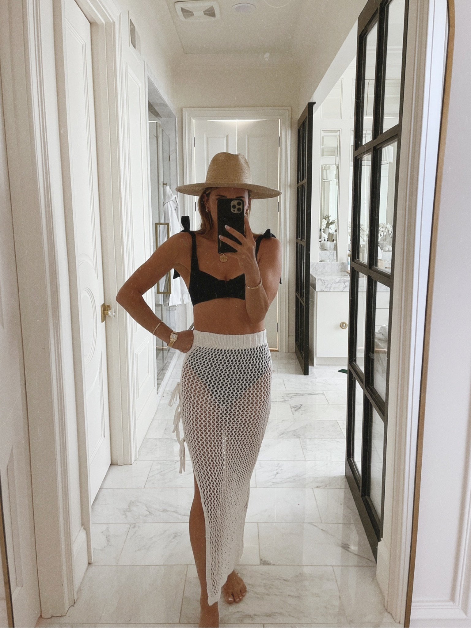 White and blue 4th of July swim look