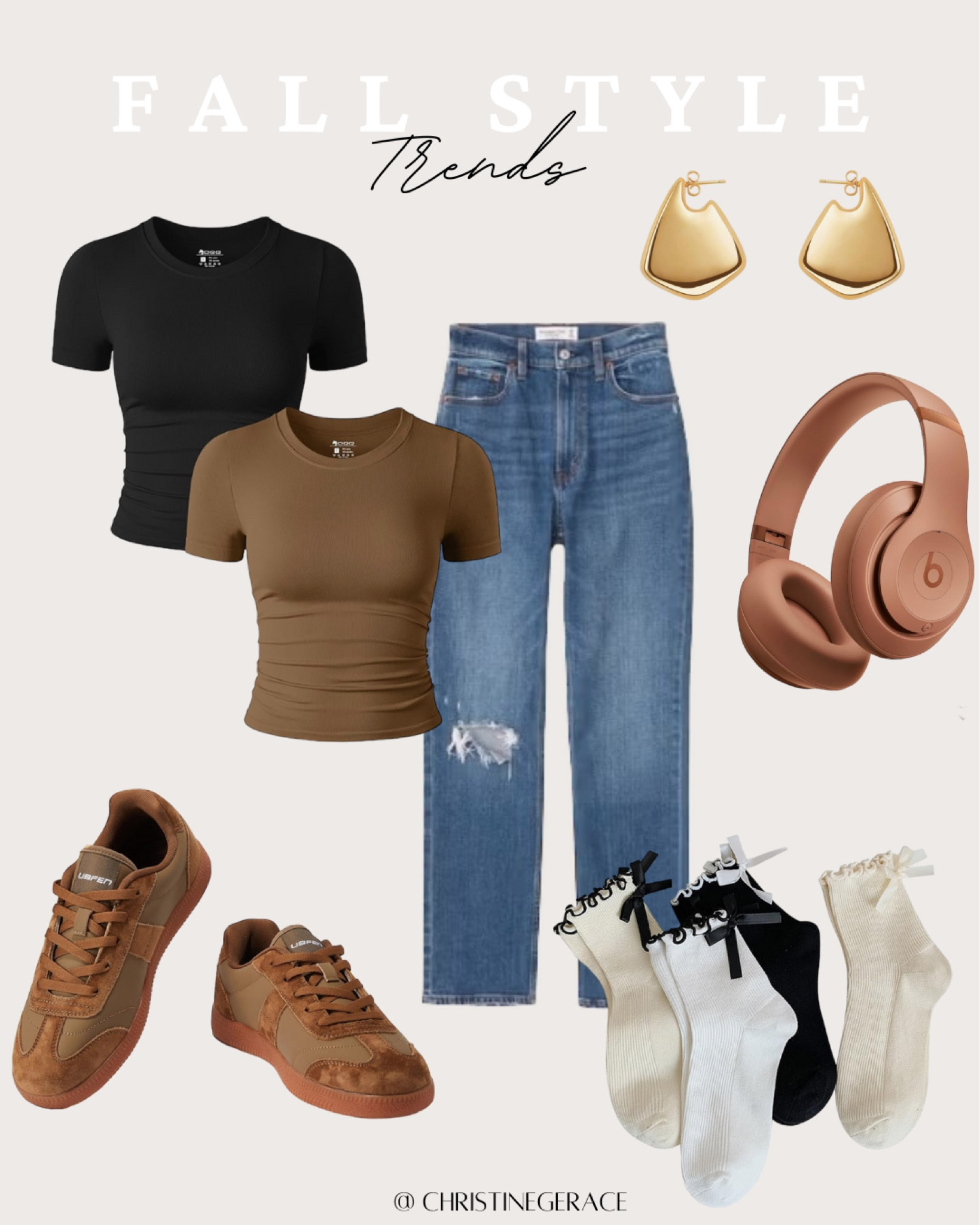 Amazon Fall style trends ! 

Chunky gold earrings 
Women’s bow socks
Women’s retro sneakers 
Jeans
Basic t shirts 
Beats by Kim 

#LTKStyleTip #LTKFindsUnder50 #LTKBacktoSchool