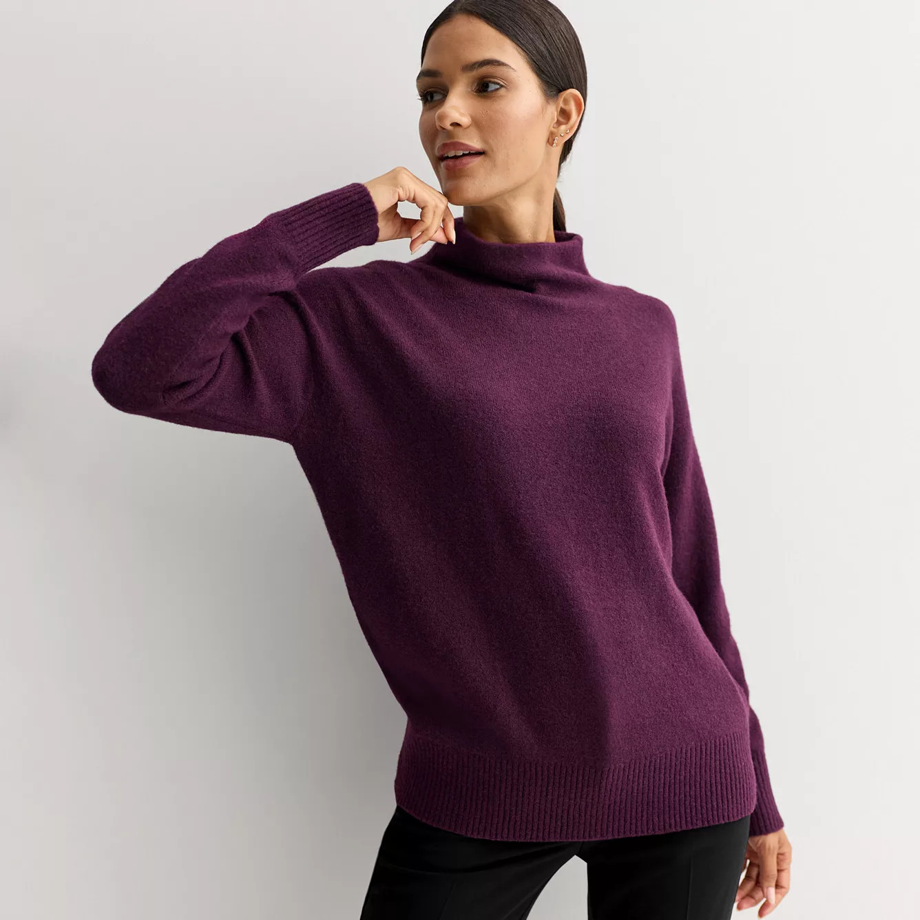 Women's Nine West Soft Funnel Neck Relaxed Sweater, Size: XXL, Quicksand Grey | Kohl's