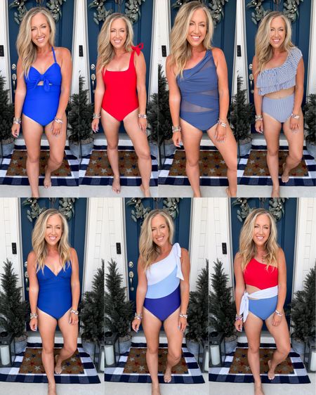 July 4th swimsuits, Fourth of July swimsuits, red white and blue bathing suits. Wearing a medium in all of them. Amazon July 4th bathing suits, one piece swimsuits, high rise bikini 

#LTKFindsUnder50 #LTKSwim #LTKOver40