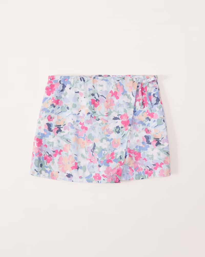 abercrombie kids girls linen-blend wrap skort in pink floral - size 11/12 | Abercrombie & Fitch (US)