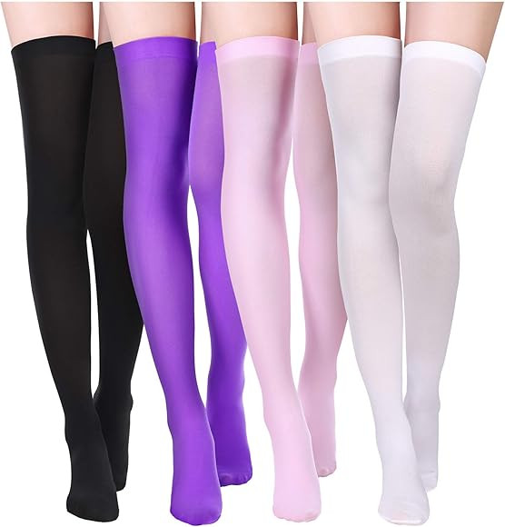 4 Pairs Women's Silk Thigh High Stockings Nylon Socks for Women Halloween Cosplay Costume Party Tigh | Amazon (US)