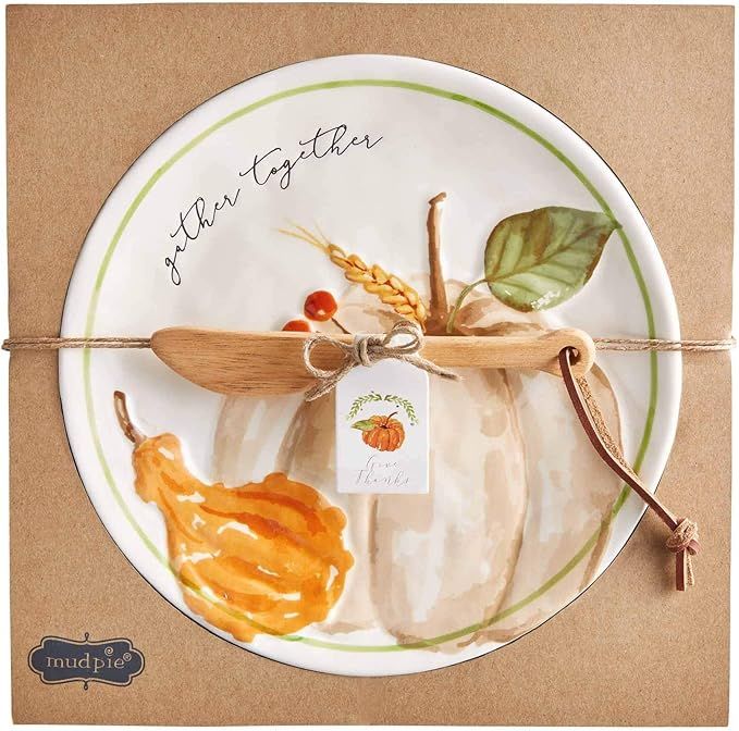 Mud Pie CREAM PUMPKIN CHEESE SET, White, plate 10" dia | spreader 6" | Amazon (US)