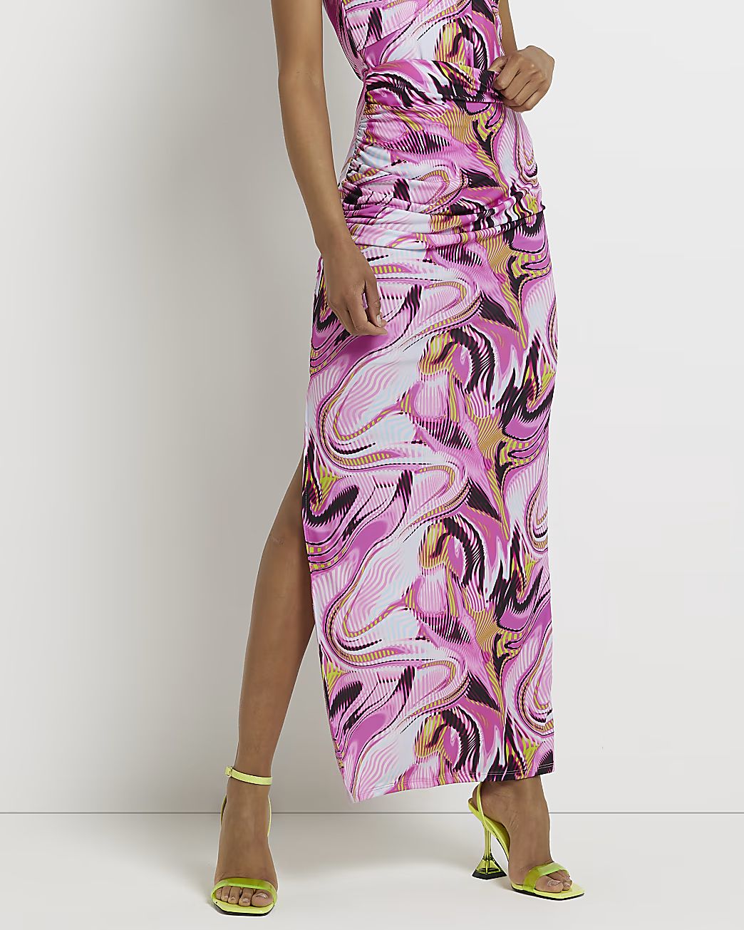 Pink printed ruched maxi skirt | River Island (UK & IE)