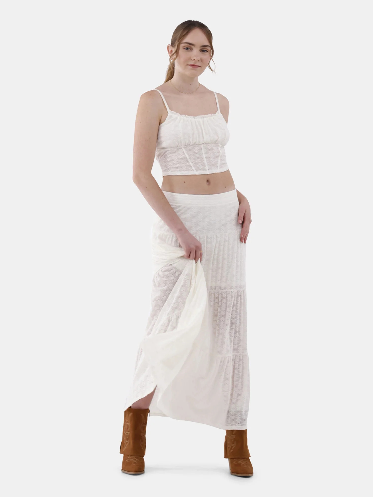 No Boundaries Crop Tank Top and Lace Skirt Set, 2 Piece, Women's and Women’s Plus | Walmart (US)