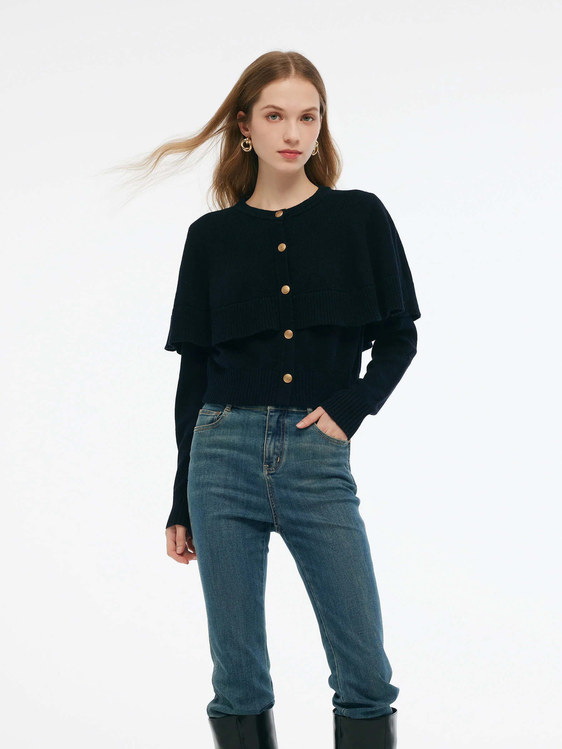 Wool Blend Women Cape Cardigan | GOELIA