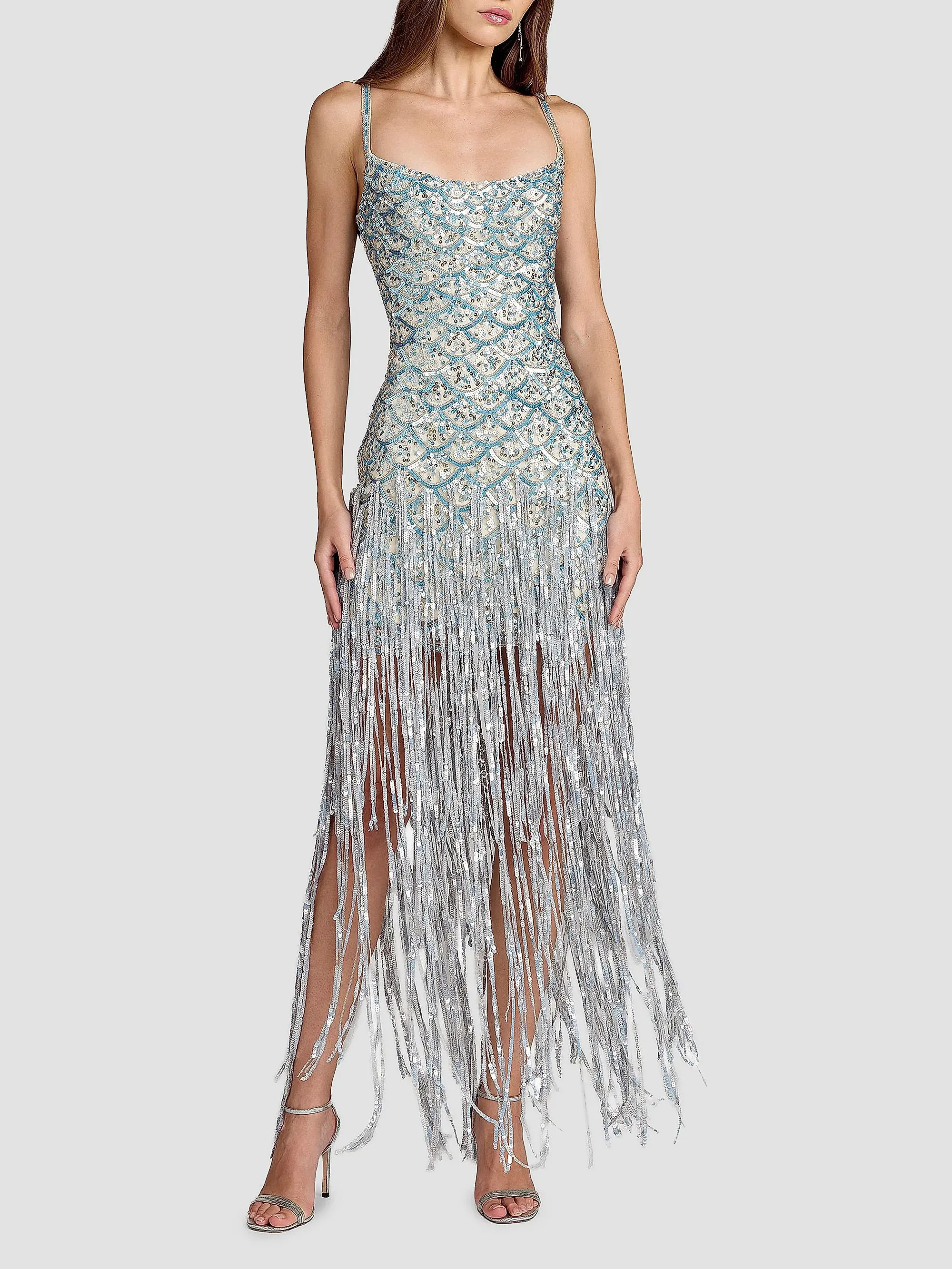 Sequined Fringe Mesh Gown | Saks Fifth Avenue