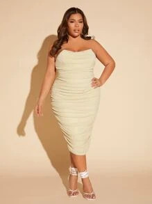 SHEIN SXY Plus Ruched Mesh Tube Bodycon Dress | SHEIN