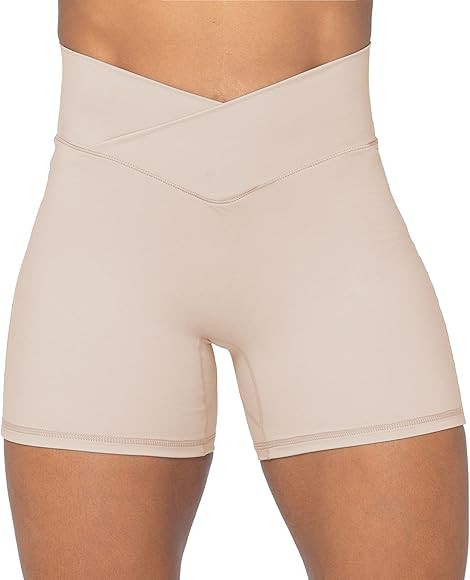 Sunzel Sunzfly Crossover Biker Shorts for Women, No Front Seam V High Waist Yoga Workout Gym Shor... | Amazon (US)
