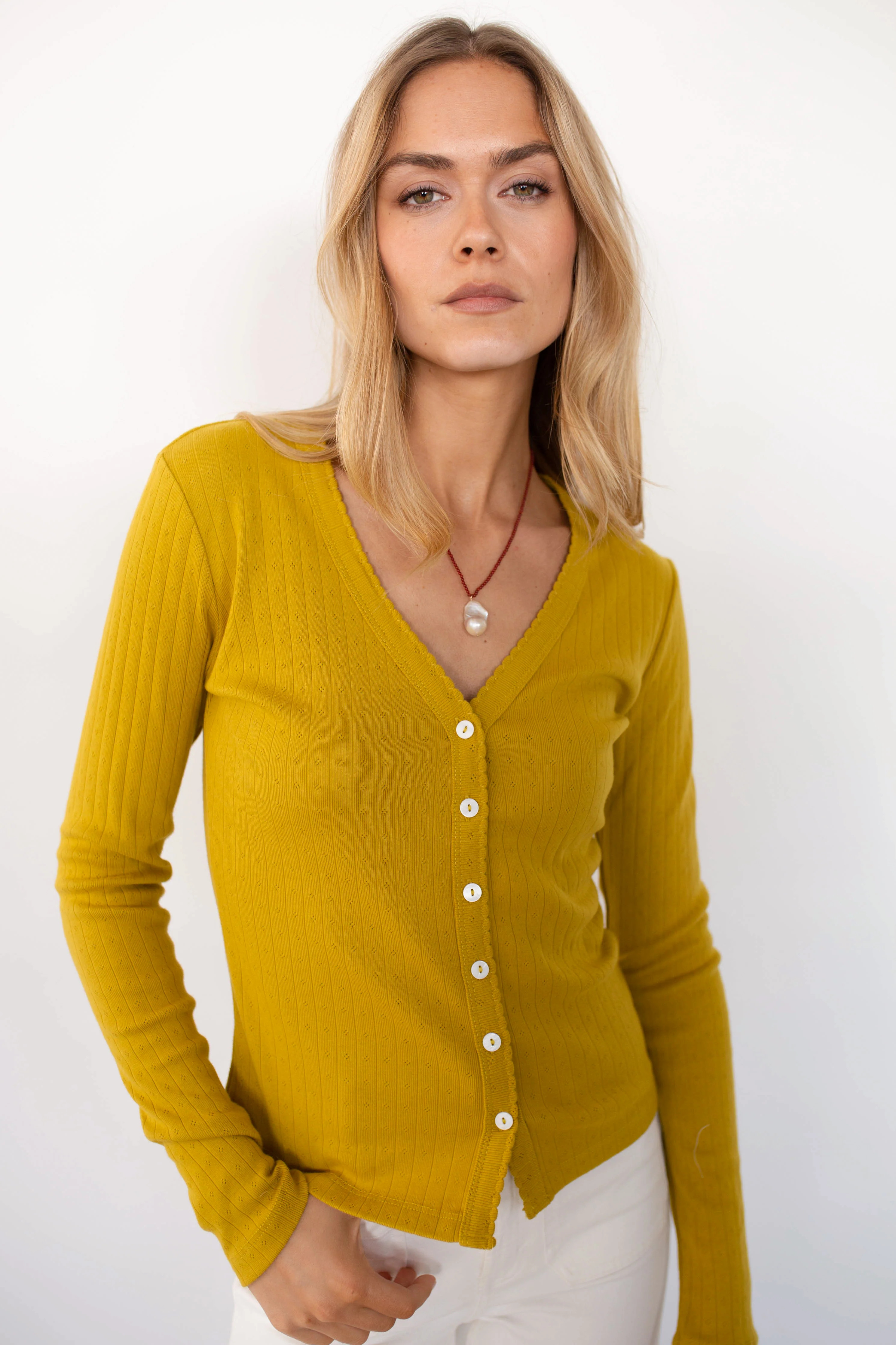 Pointelle Cardigan - Chartreuse | Marea