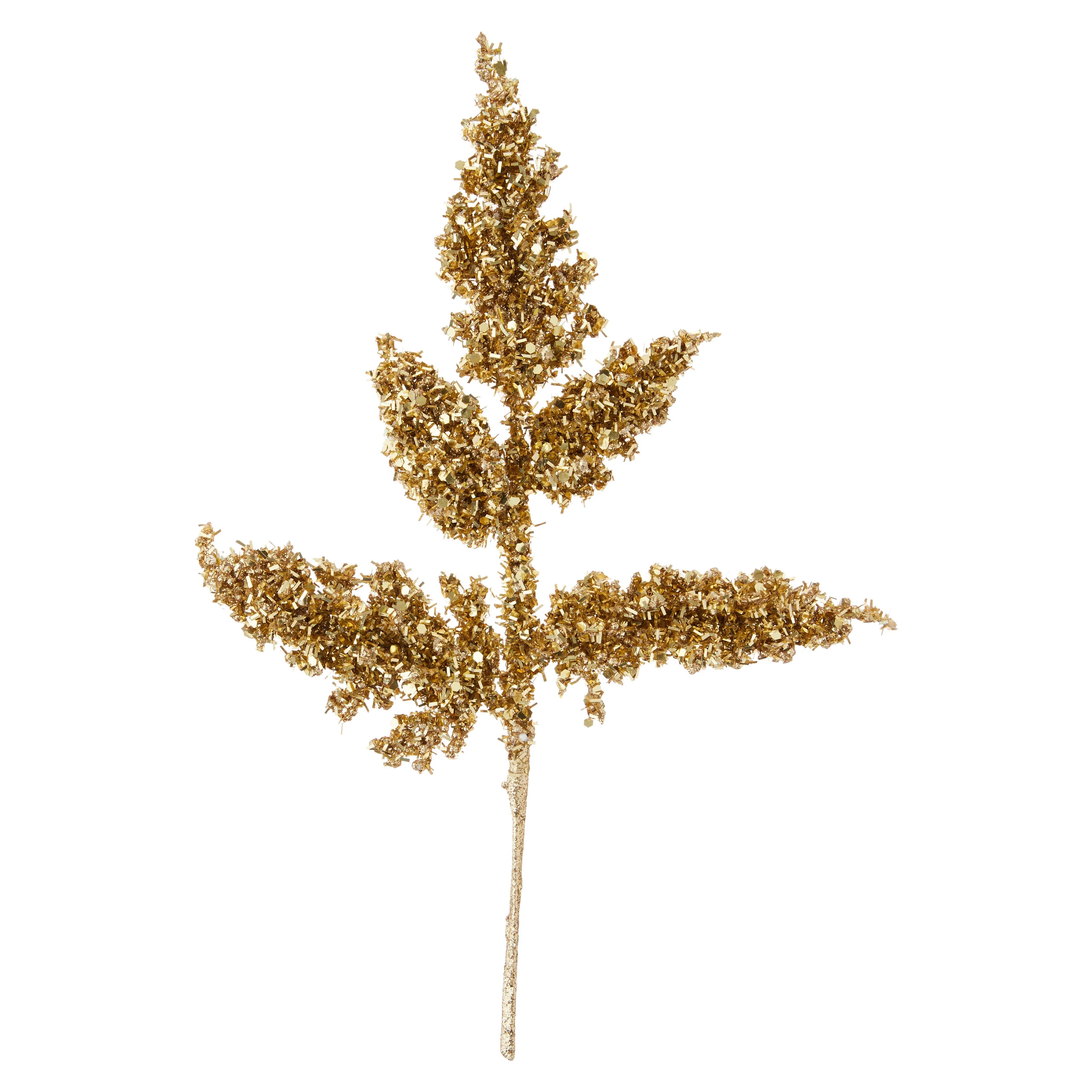 Gold Glitter Leaves Decorative Christmas Pick, 9 in, by Holiday Time | Walmart (US)