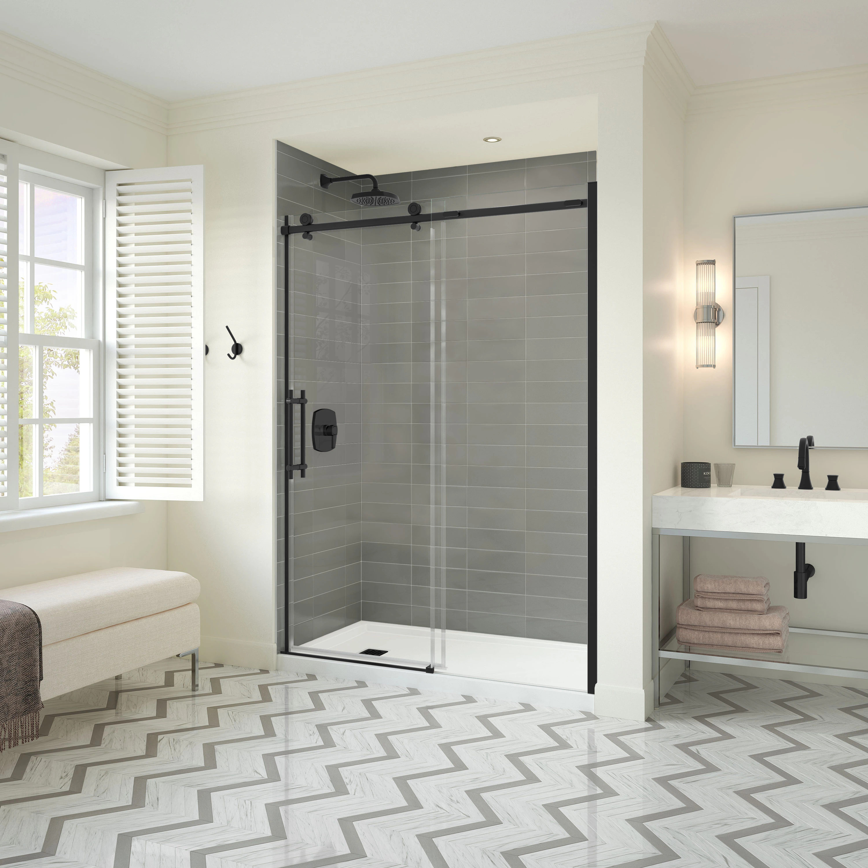 MAAX Odyssey Black 57-in to 59-in W x 78-in H Semi-frameless Clear Glass Sliding Shower door one_size | 137420-900-340-000 | Lowe's