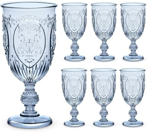 Wiwiqing 6 Pcs Plastic Goblets 7.5oz Vintage Goblet Plastic Wine Glasses Colored Retro Embossed W... | Amazon (US)