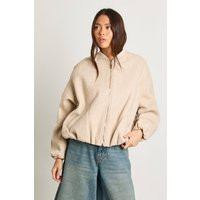 Womens Wool Look Bomber Jacket - White - S | boohoo (US & Canada)