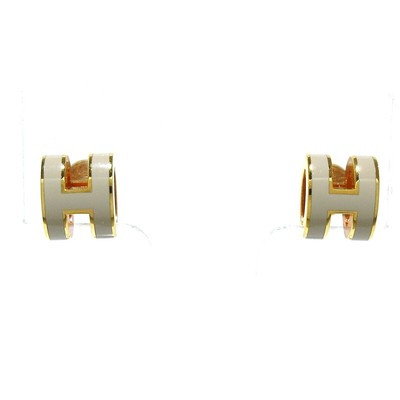Auth HERMES Pop H - Gray-Beige Rose Gold Hardware Earrings  | eBay | eBay US