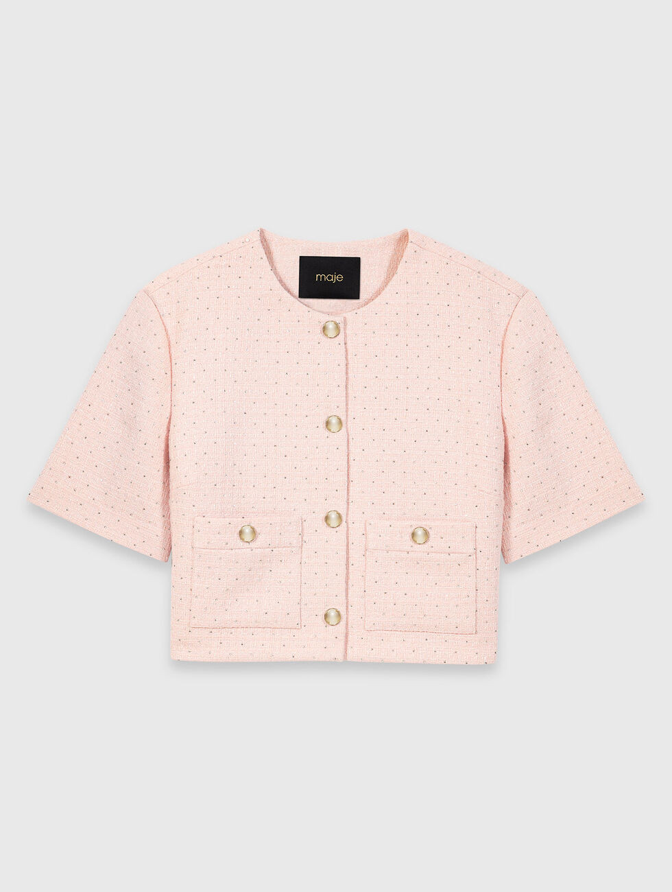 Veste manches courtes en tweed rose pour femme | Maje | Maje EU