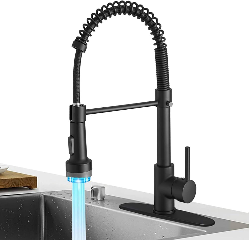 Hoimpro Brass Single Handle Kitchen Faucet with Pull Down Sprayer, 360-degree Rotation, Black Fin... | Amazon (US)