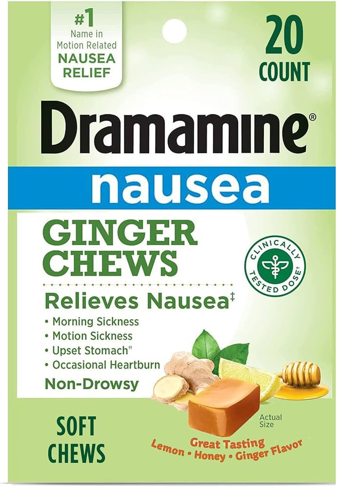 Dramamine Ginger Chews, Nausea Relief Soft Chews Lemon-Honey-Ginger, 20 Count | Amazon (US)