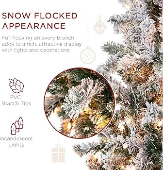 Best Choice Products Pencil Christmas Tree 6Ft Pre-Lit Artificial Snow Flocked Slim Skinny Christ... | Amazon (US)
