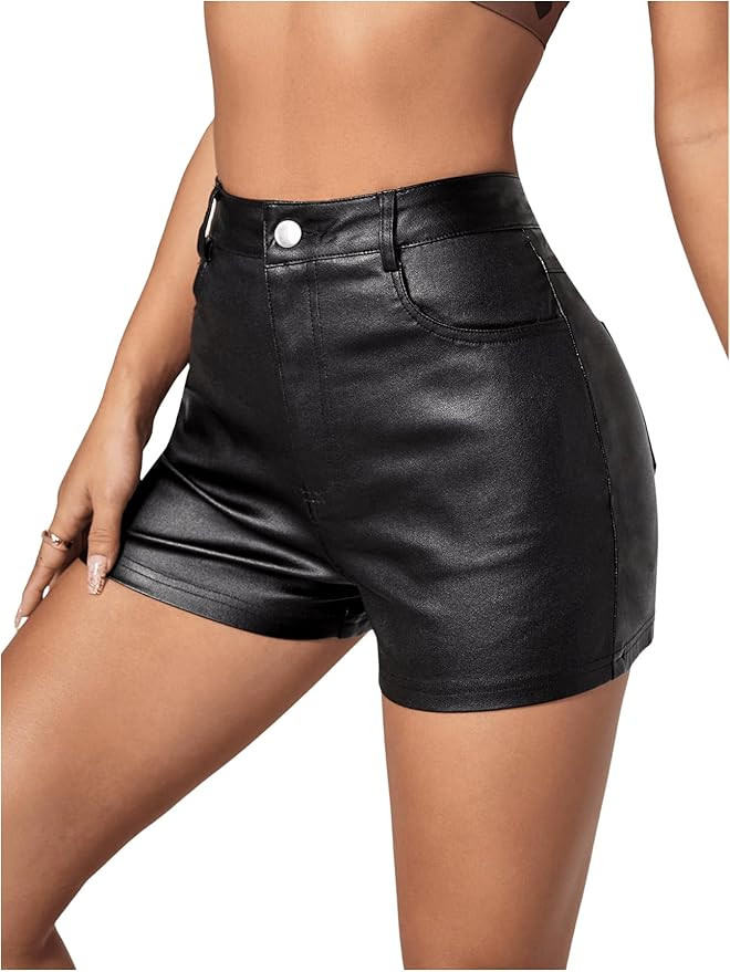MakeMeChic Women's Faux Leather High Waist Stretchy Shorts Skinny Bodycon Bottom | Amazon (US)
