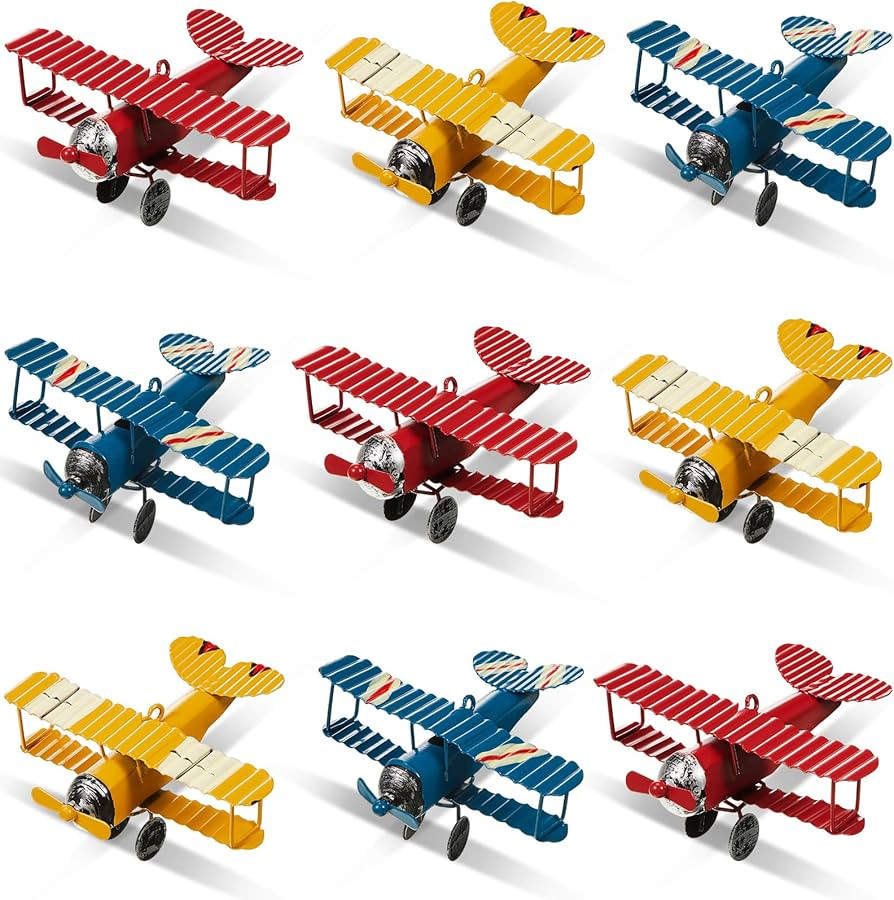 Therwen 9 Pcs Metal Airplane Decorations Vintage Airplane Ornament Hanging Iron Biplane Models Re... | Amazon (US)