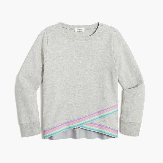 Girls' crewneck sweatshirt with rainbow trim | J.Crew Factory