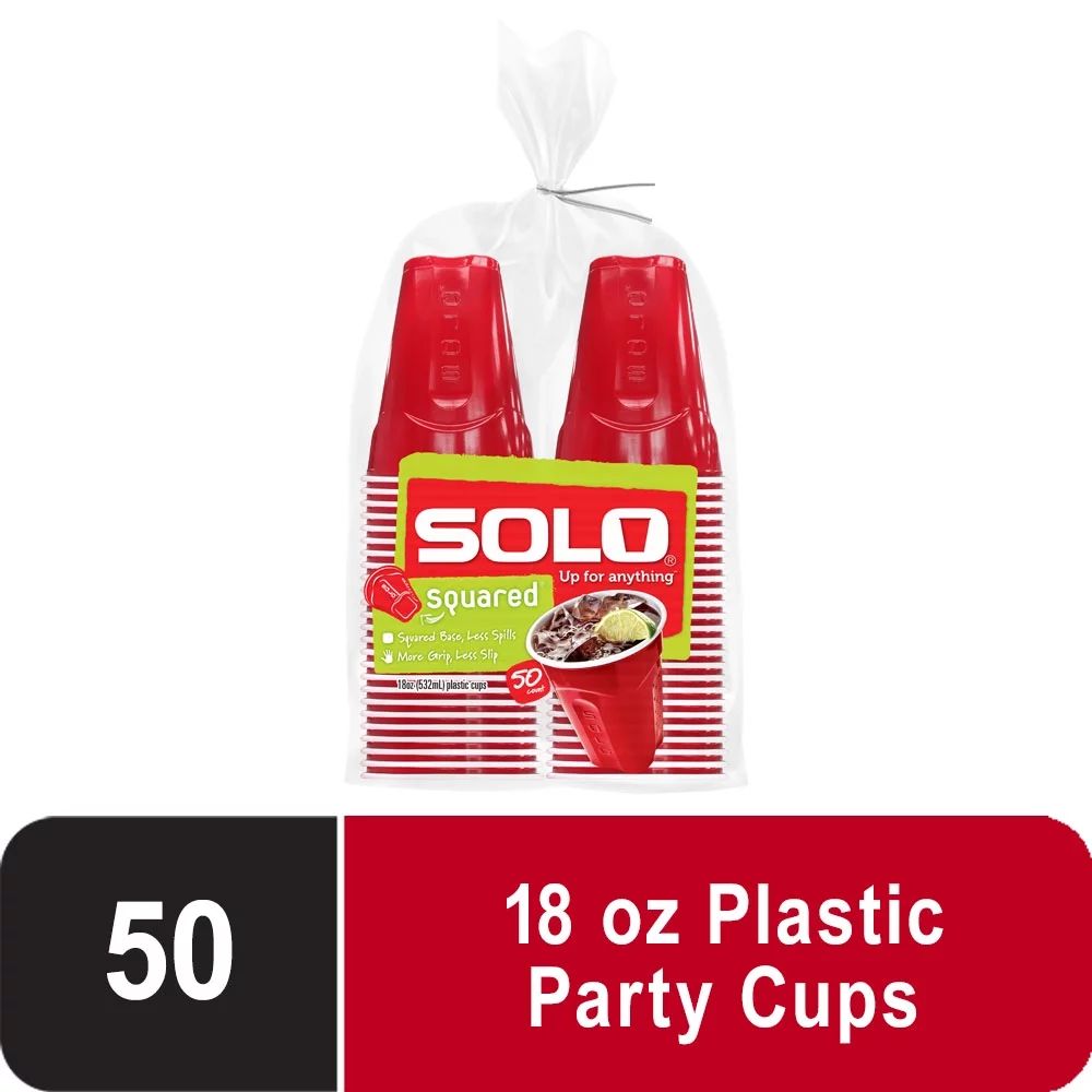 Solo Disposable Plastic Cups, Red, 18oz, 50 Count | Walmart (US)