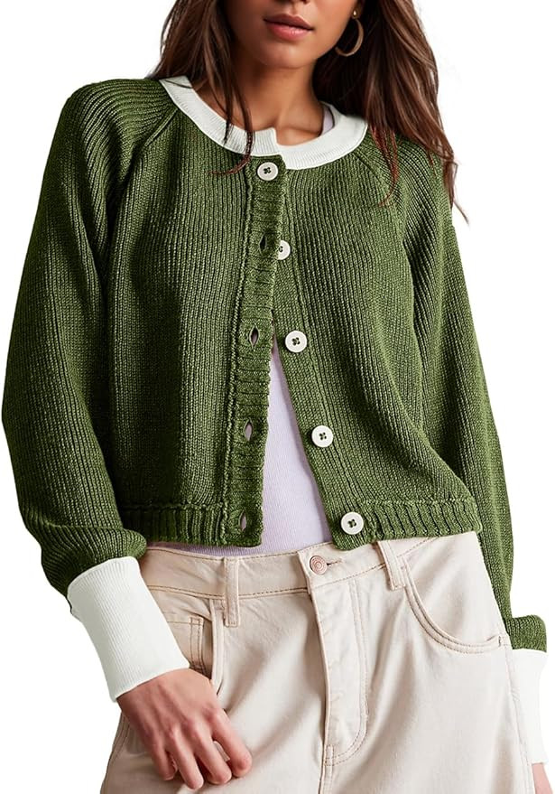 UNCLECAT Women's Cropped Cardigan Sweaters Fall Long Sleeve Open Front Cardigans Button Down Colo... | Amazon (US)