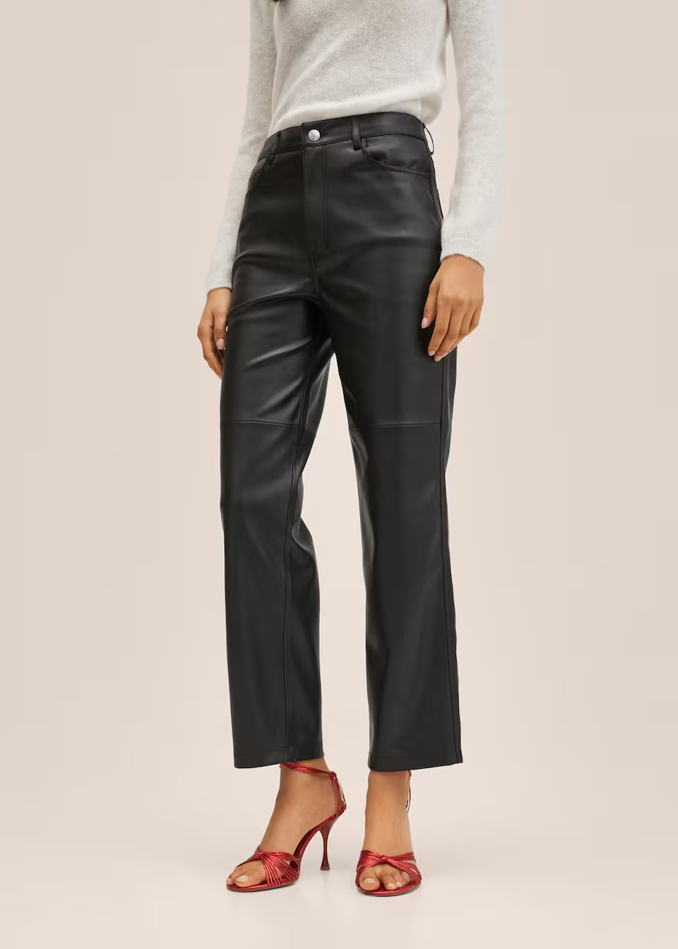 Leather-effect straight trousers | MANGO (US)