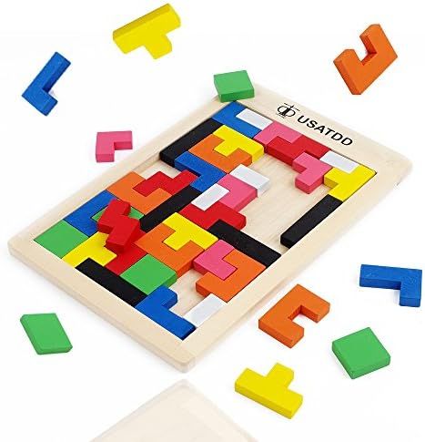 USATDD Wooden Puzzles Brain Teasers Toy Russian Tangram Colorful Jigsaw Game Wood Puzzles Montess... | Amazon (US)
