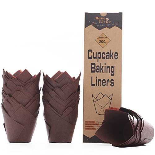 Bake Choice Nordic Paper 200pcs Brown Tulip Cupcake Liners for Baking Cups, Standard Size, EU Parchment paper Tulip Muffin Liners, Cupcake Wrapper, Christmas | Amazon (US)