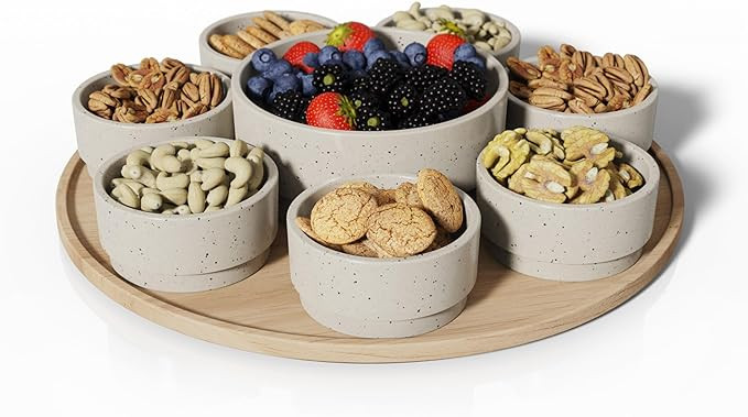 Condiment Dip Serving Tray - Snack Platter Round - Ceramic Serving Tray - Chip & Dip Sets with 7 ... | Amazon (US)