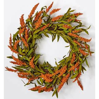 22 in. Fall Spike Wreath on Natural Twig Base-7765 - The Home Depot | The Home Depot