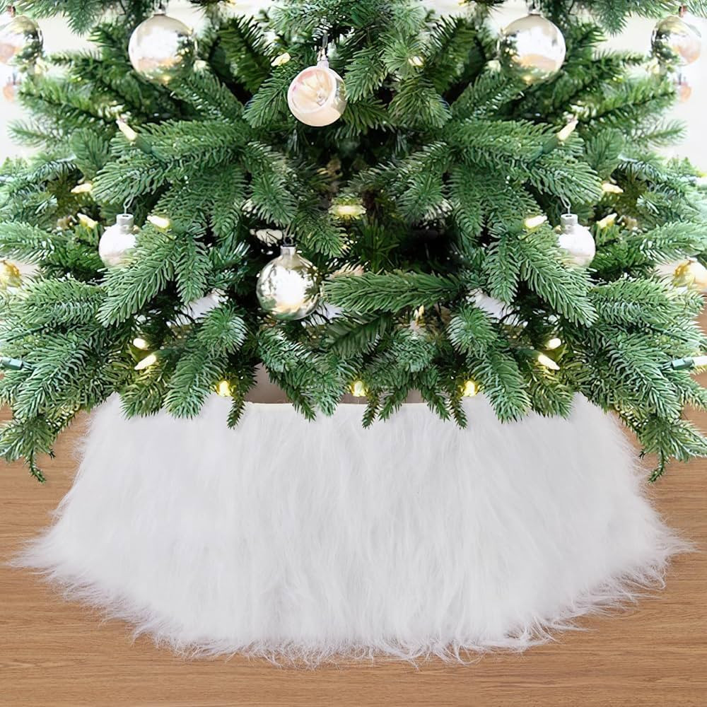 White Christmas Tree Collar 25.6 Inch: Small Faux Fur Tree Stand Base Cover for Xmas Party Holida... | Amazon (US)