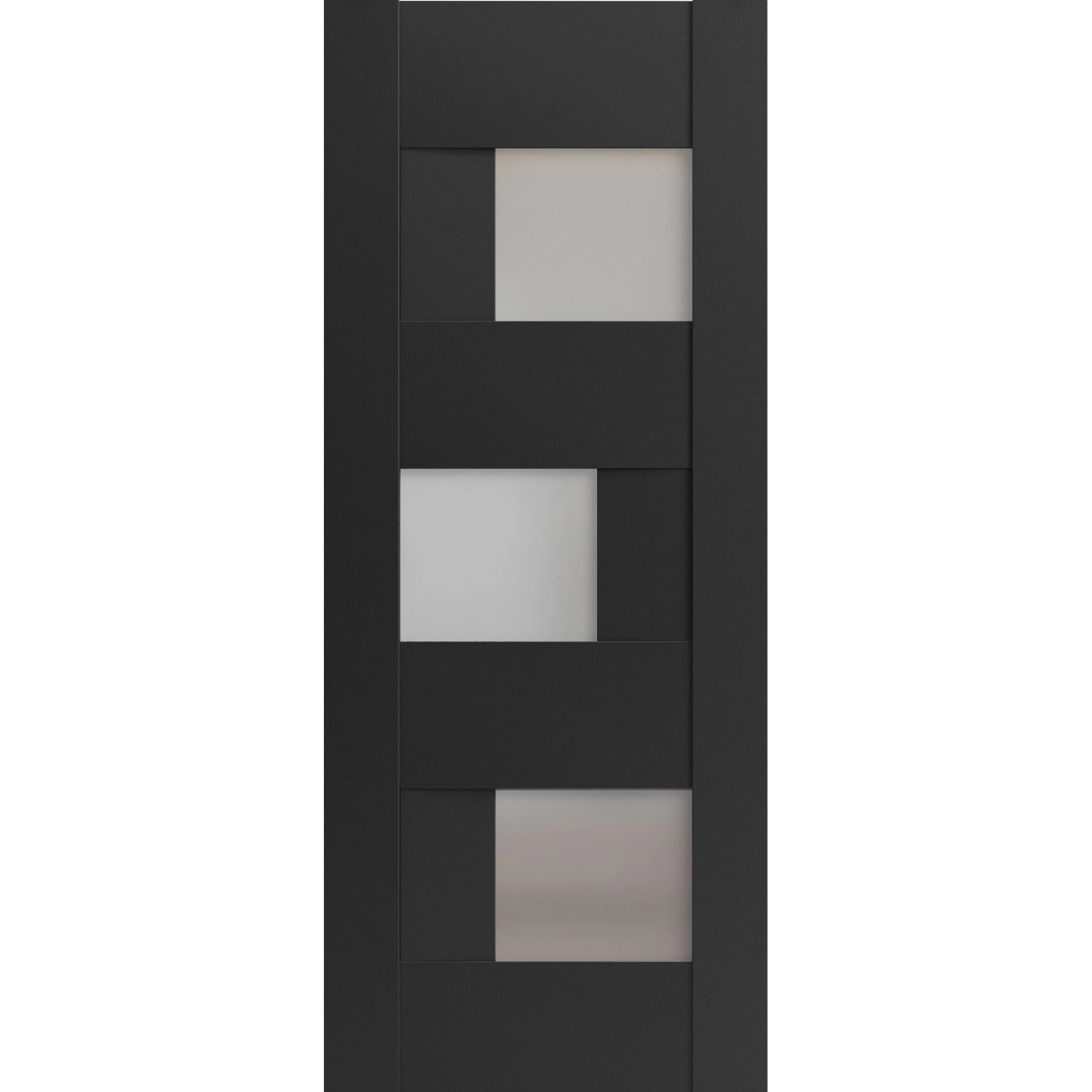 Sete Frosted Glass Paneled Wood Standard Black Door Slab | Wayfair North America