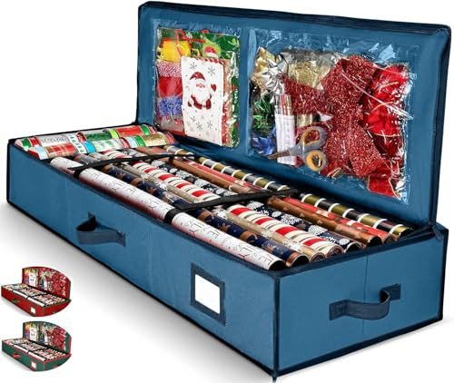 HOMIOR Gift Wrap Organizer, Christmas Wrapping Paper Storage Bag w/Useful Pockets for Xmas Accessories, Fits Upto 24 Rolls, Underbed Storage for Holiday Decorations, Large Capacity Storage Box | Amazon (US)