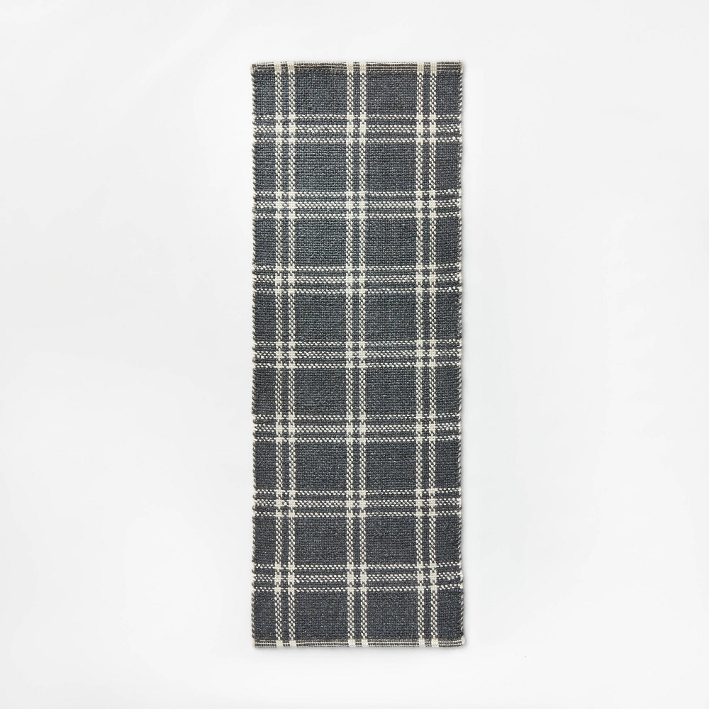 2'4""x7' Cottonwood Hand Woven Plaid Wool/Cotton Runner Rug Dark Blue - Threshold designed with Stud | Target