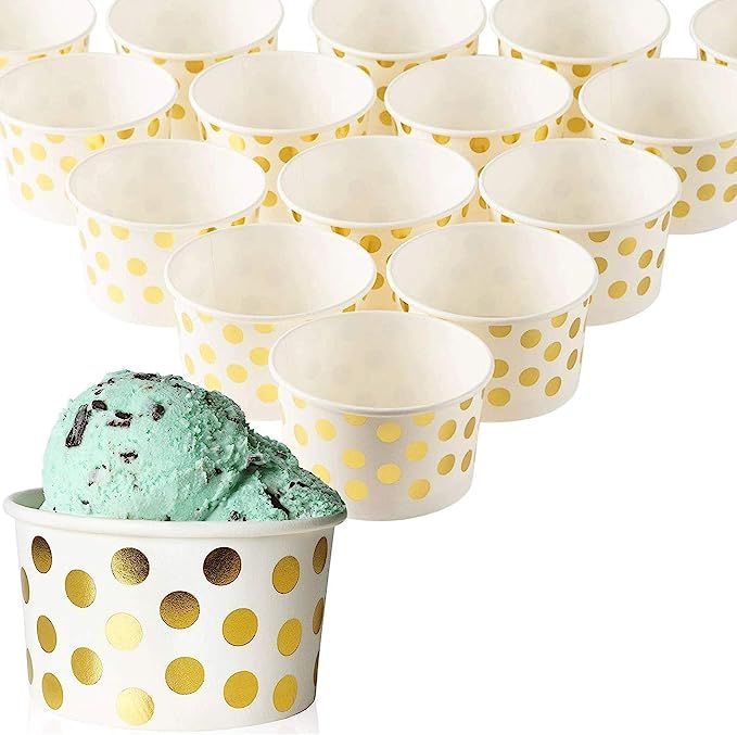 Blue Panda 50-Count Paper Ice Cream Sundae Cups, Yogurt Dessert Bowls, Gold Polka Dot Party Suppl... | Amazon (US)