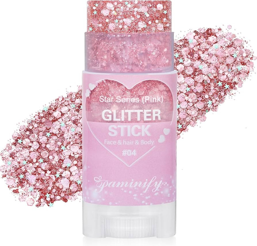 Valentine Pink Hair Glitter Stick,Cheer Body Face Glitter,Waterproof Singer Concert Music Festiva... | Amazon (US)