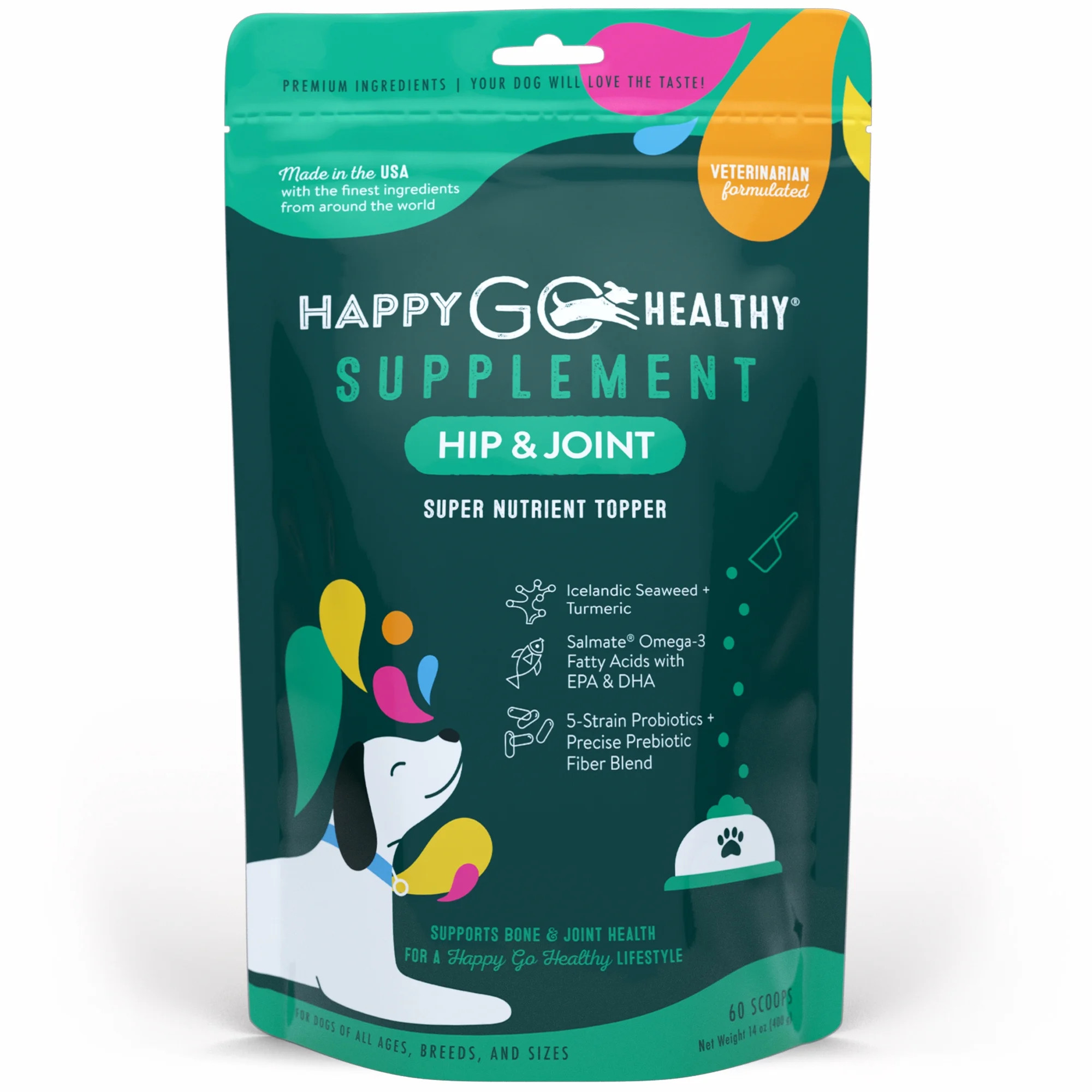 Happy Go Healthy Hip and Joint Supplement for Dogs, Standard 14 oz, 60 scoops | Walmart (US)